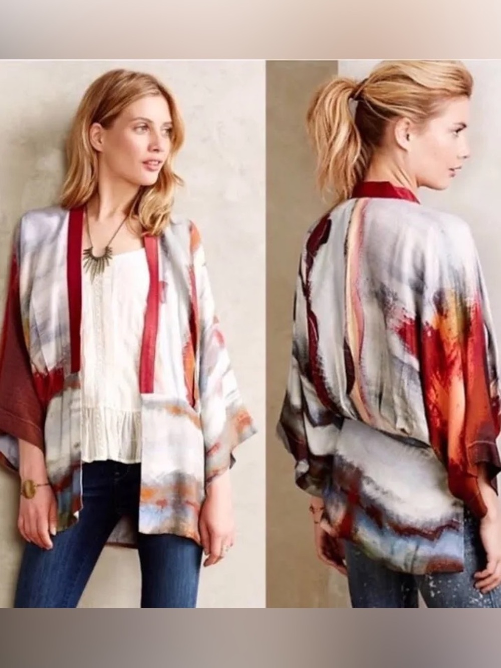 Anthropologie Blnk London Sunfall Watercolor Kimono